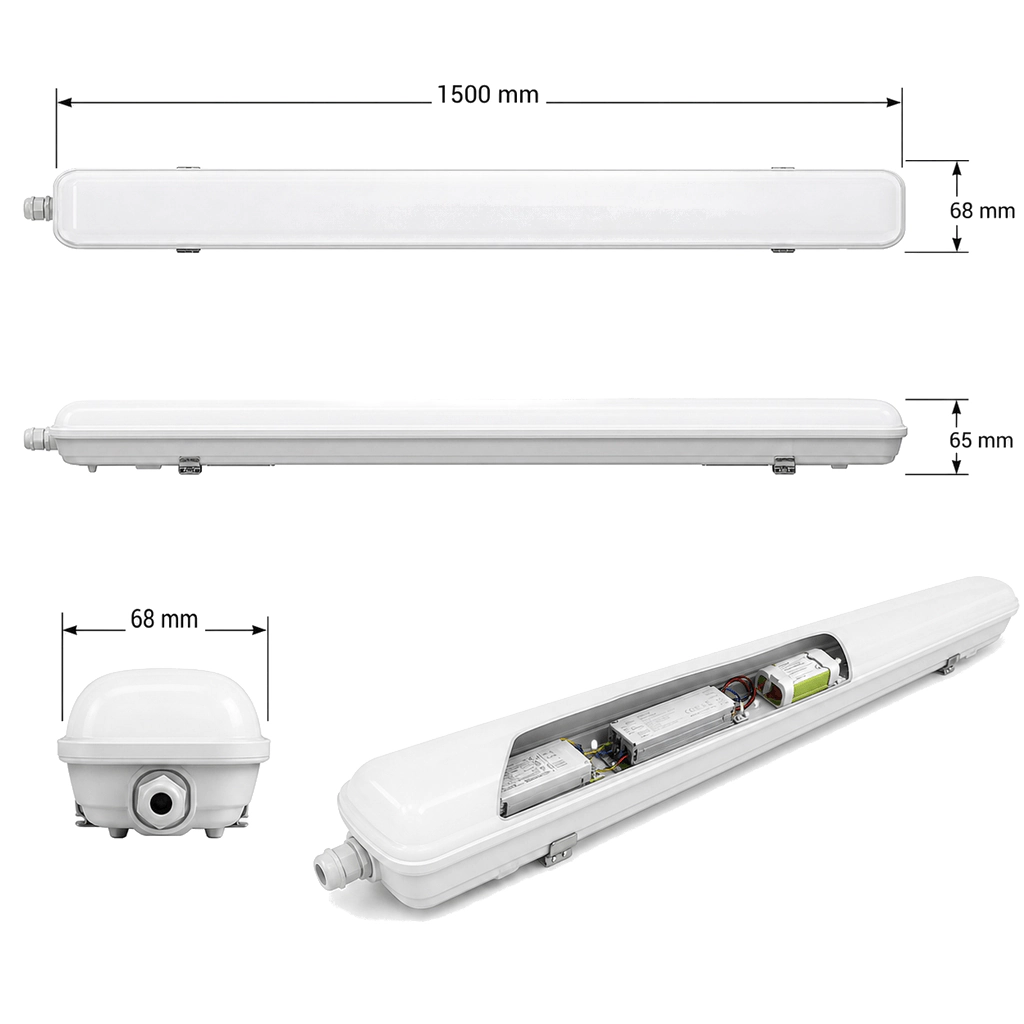 Rozměry LED svítidla 1500x68x65mm